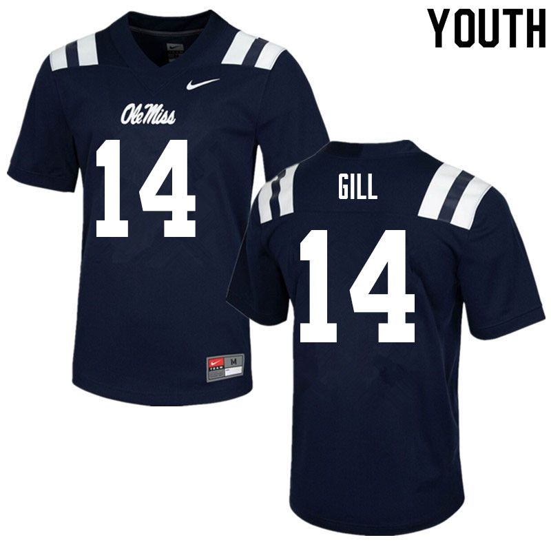 Daylen Gill Ole Miss Rebels NCAA Youth Navy #14 Stitched Limited College Football Jersey YMO8858CO